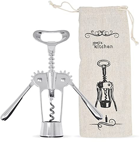 ﻿Joejis Corkscrew Bottle Opener - Wine Cork Screw Wing - Remove Beer Olive Oil Multifunctional Corks and Caps - Deluxe Storage Bag - Chrome