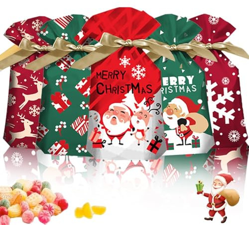 Anyingkai 50 st julgodispåsar, godispåsar jul, godis presentpåsar, godispåsar, presentpåsar set, presentförpackning jul, miljöskyddsmaterial, återanvändbara