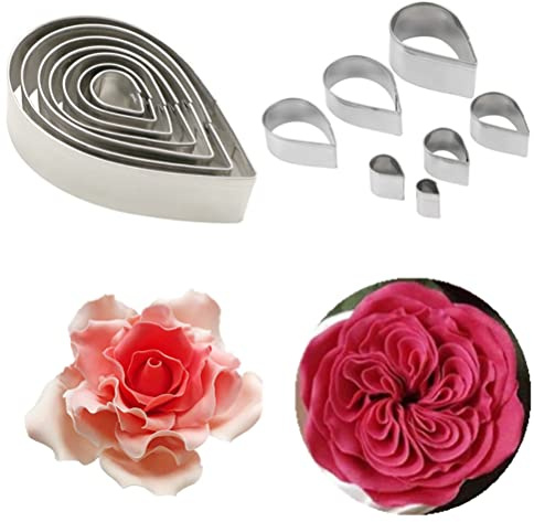 Coupe-roses pour la décoration de gâteaux, 7 pièces/ensemble coupe-pétales de rose coupe-goutte d'eau en acier inoxydable fondant pétale pochoir emporte-pièce fleur décorations de gâteau moule