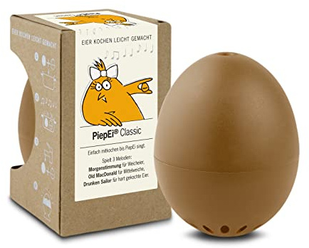 PiepEi Classic Brown Singing Egg Timer - 3 Hardness Levels, 3 Melodies - Funny Cooking Egg Timer