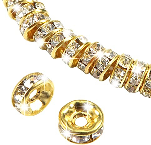 TOAOB 100 Stück 6mm Rondelle Strass Spacer Perlen Gold Metall Kristall Strasssteine Zwischenperlen für Schmuckherstellung