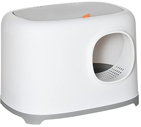 PawHut Lettiera per Gatti Apribile con Coperchio 55x40x39cm Bianca Grigia | in PP, Paletta Inclusa