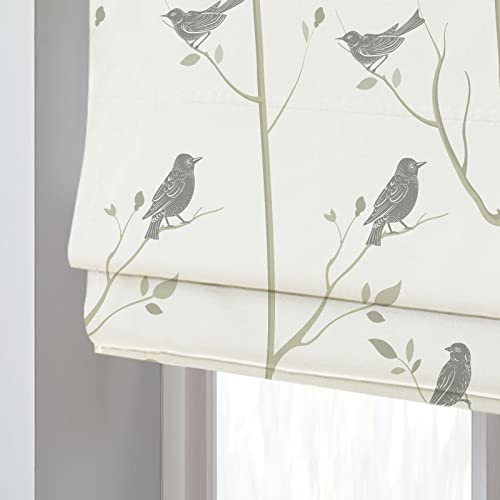 DEJAVU Roman Shades with Grey Birds and Branches Pattern Fabric - Custom Blackout Light Filtering Roman Blinds for Windows, French Doors and Kitchen Windows (1 Piece)