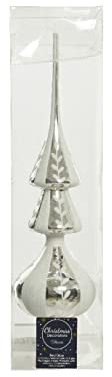 Kaemingk Christbaumspitze Glas 34cm hoch, D=8cm Motiv Ranken mit Blätter Weihnachtsbaumspitze weiß Silber
