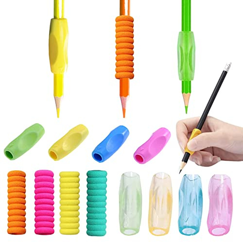 Devenirriche 12 Stück Bleistift Griffe, Stifthaltung Hilfe Kinder, Silikon Stift Griffe, Stiftgriffe Schaumstoff, Linkshänder Rechtshänder Bleistift Griffe und Ergonomische Schreibhilfe für Kinder