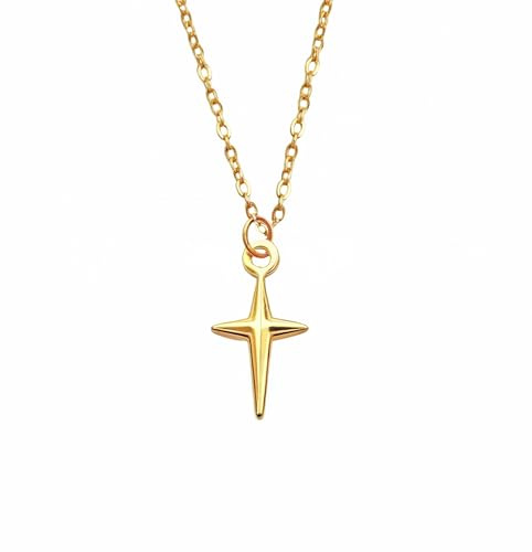 Kritz Damen Halskette Stern Nordstern Gold Aus Edelstahl - Kette Anhänger Kompass Polarstern mit Länge Verstellbar - Schmuck Geschenk für Frauen