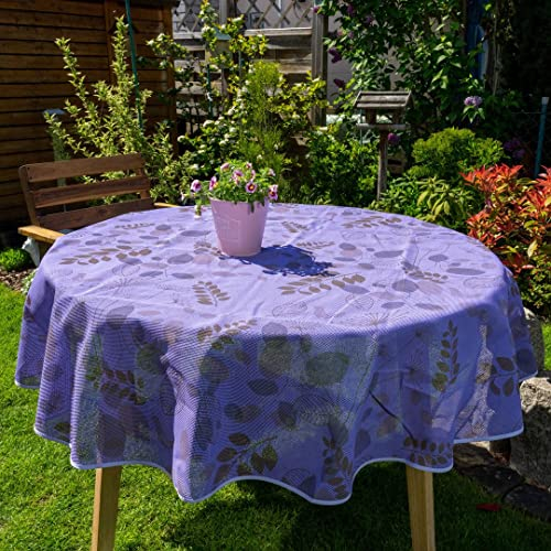 laro Gartentischdecke Wetterfest rutschfest Rund, Muster:Blätter Lila, Größe:Rund Premium 160cm