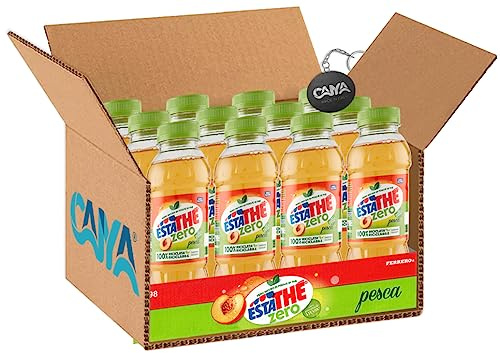 12X Estathe Zero al Gusto di Pesca con Vero Infuso di Foglie di Thè 400ml [CAIYA® BOX da 12 Bottiglie]
