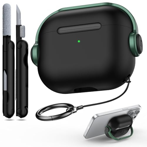 R-fun Kompatibel mit Airpods 3rd Generation Case mit Secure Lock, Musik Headset Kopfhörer Schutzhülle mit Reinigungsset Kompatibel mit Apple Airpods 3 2021 Ladecase,Schwarz &Grün
