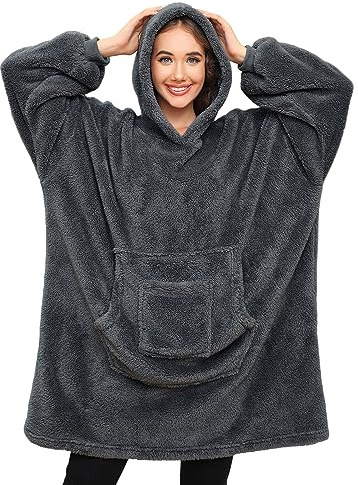 Tuopuda Manta con Capucha para Mujeres Sudadera Grande Súper Suave Sudaderas con Capucha para Mujeres Hombres y Niñas(Gris Oscuro)