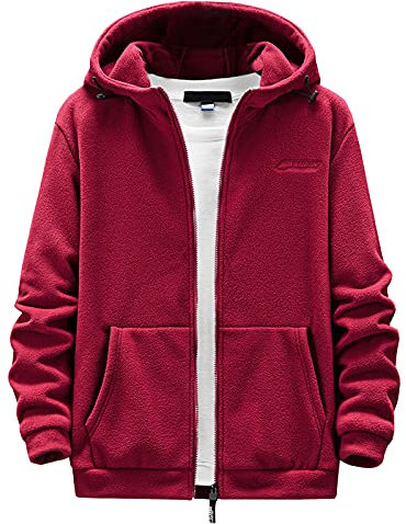 Duohropke Chaqueta de forro polar para hombre con capucha, sudadera para exteriores, chaqueta de entretiempo, abrigo de felpa, cárdigan, informal, cremallera, sudadera, tallas grandes, chaqueta