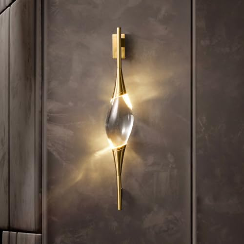 LOGT Nordic Kristall Wandleuchte 7W 3000K LED innen Wandlampe Messingfuß, Moderne KristallLampe Wand Bettlampe Dekorative Wandbeleuchtung für Wohnzimmer Schlafzimmer Küche Flur