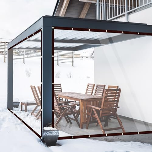 Telone con occhielli, trasparente con occhielli, telo di copertura in PVC, impermeabile, protezione dal vento, protezione solare per balcone, giardino, serra (3 m x 3 m)