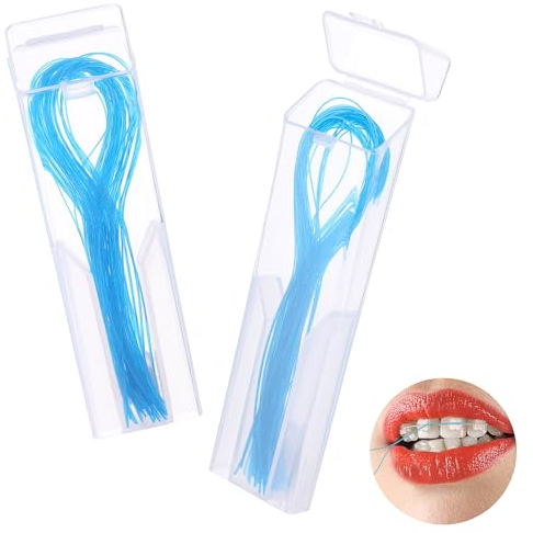 Amabro Lot de 100 enfile-fils dentaires pour nettoyage en profondeur, pour appareils dentaires, ponts, implants, soins bucco-dentaires (bleu)