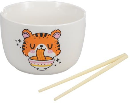 Paladone Large Ceramic Ramen Bowl and Chopsticks Set, Cute Tiger Dinnerware for Noodles and Japanese Cuisine