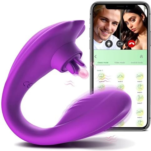 PQKuss mit APP und Bluetooth Dildo 3 in 1 mit 10 Vibrationsmodi und 5 Leckmodi Vibration Klitoris G-Punkt Vibrator, Sex Spielzeug für die Frau Erotik Sexspielzeug für Frauen Paar