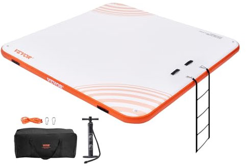 VEVOR Inflatable Floating Dock,7 x 7FT Inflatable Dock Platform, Non-Slip Water Floating Dock Mat with Portable Carrying Bag & Detachable Ladder, Floating Platform Island Raft for Pool Beach Ocean