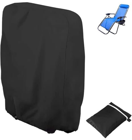 Omtofo Funda para Silla Plegable para Exteriores, 110 x 71 cm Fundas de Plegable para Tumbona de Tela Oxford Impermeable Antipolvo Anti-UV con Bolsa de Almacenamiento (Negro)