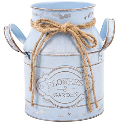 YOUNAFEN Vase à fleurs Shabby Pot de lait Seau à fleurs Seau en métal Pichet Vintage Ferme Jardinière Seau décoratif Pot de lait, Vase à lait, Bleu