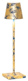 Zafferano, Poldina Micro Lampe, Kabellose, Wiederaufladbare Tischlampe mit Touch Control, Geeignet für den Innenbereich, Dimmer, 2200-3000 K, Höhe 27,5 cm, Farbe Capri-Blau - Craquelé-Blattgold