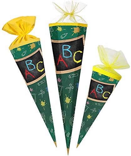 alles-meine.de GmbH Schultüte - mit 3D Glitzer - Effekt ! - Schultafel/Tafel - Buchstaben ABC - 22-50 cm - Größe wählbar - rund - Tüllabschluß - Zuckertüte - mit/ohne Kunst..