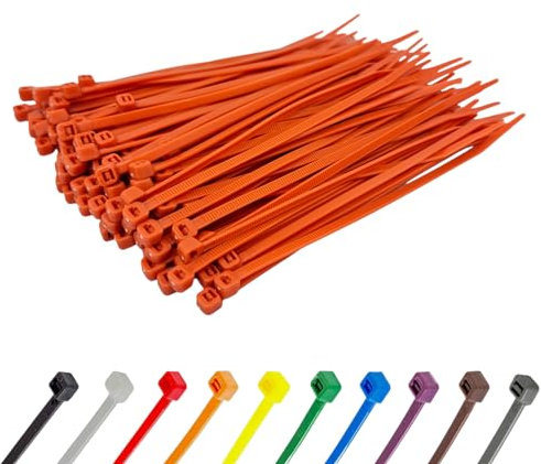 Orange Cable Ties (100 Pack - 370mm x 7.6mm) Heavy Duty Nylon Zip Ties Plastic Tie Wraps for Office Cable Tidy Garden DIY