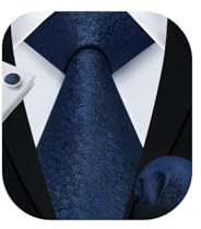 HISDERN Herren Hochzeit Krawatten und Einstecktuch Solide Krawatte Manschettenknöpfe Set