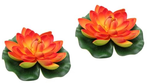 ULDIGI 2stücke Künstliche Schwimmende Wasserlilie Orange Realistische Lotusblume Für Teich Garten Und Innenräume Pflegeleichtes Deko-Element Aus Hochwertigem Material
