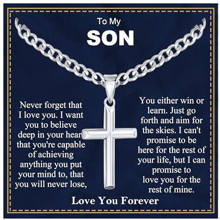 Rajputana Gifts for Boys Cross Necklace,Boy Silver Cross Chain Necklace Stainless Steel Chains for Son Graduation Confirmation Gift for Teenage Boy