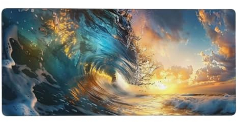 XXL Gaming Mauspad Sonnenuntergang 27.6x11.8in, verlängertes Mousepad, Motiv Schreibtischunterlage Wellen, Erweiterter Schreibtisch Schutz, Verbessert und Geschwindigkeit Gaming Mauspads N1-20