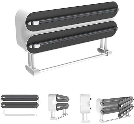 3 in 1 Aluminum Film Wrap Cutter WallMount Paper Towel Holder Cling Film Cutting Holder Plastic Wrap Dispenser Kitchen Organizer (Black(roll Diameter:≤2.25in;length:≤12in))