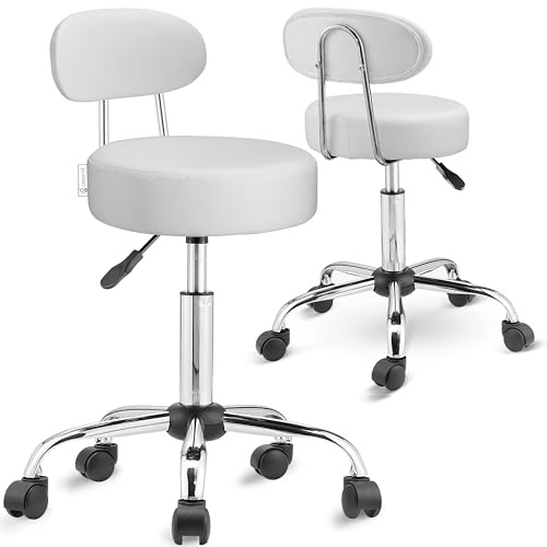 Casaria® Sgabello Girevole 360°C Set da 2 con Schienale Altezza 46-60cm Spessore 10cm Sedia Ufficio Sgabelli da Lavoro