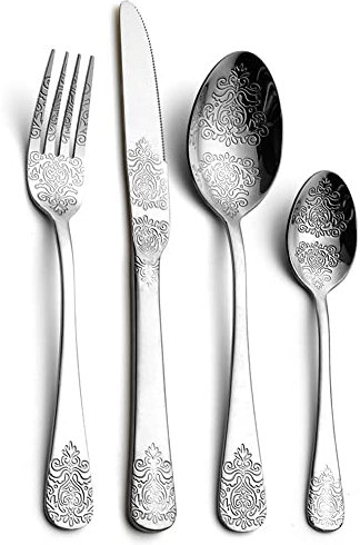 CRBUDY 24-teiliges Vintage-Besteckset, Besteckset aus Edelstahl, antikes, titanbeschichtetes Besteckset mit Messern, Gabeln und Löffeln