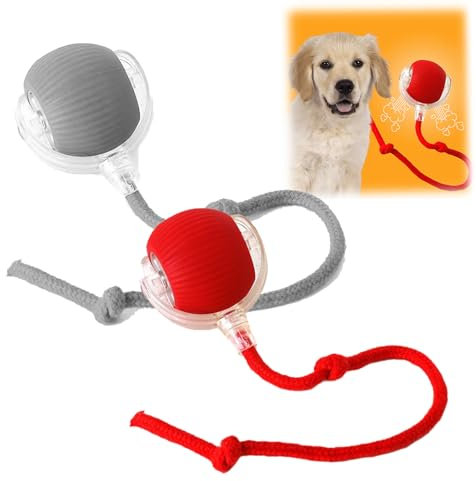 Donubiiu Magic Ball, Interaktiver Spielball, Magic Ball Hund, Elektrisch Interaktiver Hundespielzeug Kauzauberball mit Schwanz, für Katzen und Hunde (Rot+Grau)