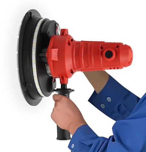 Ponceuse murale 1200 tr/min Ponceuse portative pour cloisons sèches Ponceuse pour murs et plafonds en plâtre avec système d'éclairage LED Halo Aspiration réglable Auto-extraction de la poussière