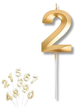 PARENCE - Candela per Torte con Numero Dorato 2 – Candela Numerica per Compleanni, Feste e Celebrazioni – Ideale per Decorazioni di Torte – Candela di Qualità Premium, Lunga Durata