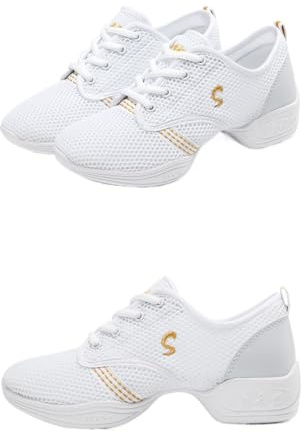 Damen Lace Up Tanzsneaker Damen Geteilte Sohle Luftkissen Modern Tanzschuhe Plattform (weiß,40)
