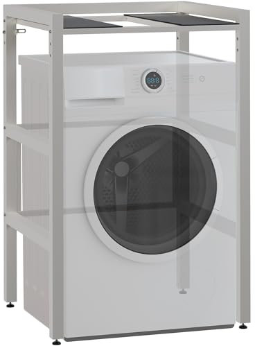CLP Waschmaschinenregal Gannet | Waschturm mit Platz für Zwei Haushaltsgeräte | Wäschetrocknerständer aus Metall I Waschmaschinenüberbau, Farbe:weiß