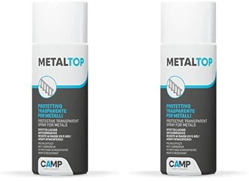 CAMP Metal Top - Protecteur transparent brillant pour métaux, anticorrosion et anti-rayures, vernis hydrofuge, séchage rapide et protection des surfaces, 400 ml (Lot de 2)