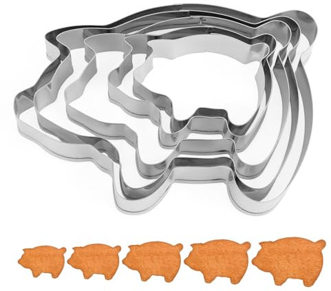 Gosknor 5 Teiliges Ausstechformen-Set in Schweineform, 5 Größen Edelstahl Tierform Backformen für Kekse Mexikanische Brotform Praktisches Mexikanisches Backzubehör (Silber)