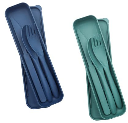 2 Set di Posate da Campeggio Set di Posate da Viaggio con Custodia Posate in Plastica Riutilizzabili Set di Stoviglie da Campeggio Cucchiaio Coltello Forchettaper Uso Quotidian Viaggi Picnic (2colori)