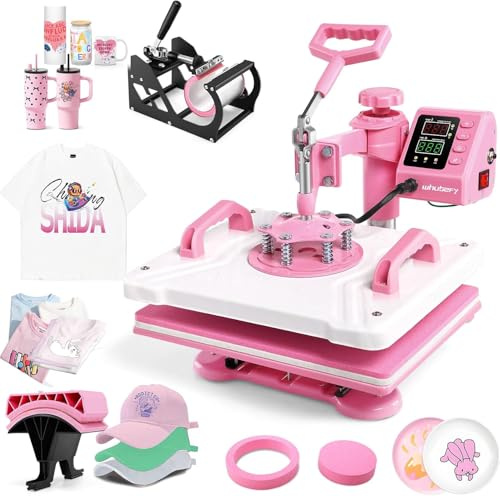 Transferpresse 5 in 1 Textilpresse 30x38cm Hitzepresse T-Shirt Heat Press 360 Grad Schwenkbar DIY Mulitifunktional Heißpressmaschine Sublimation Wärmepresse mit Doppelte Digitalanzeige