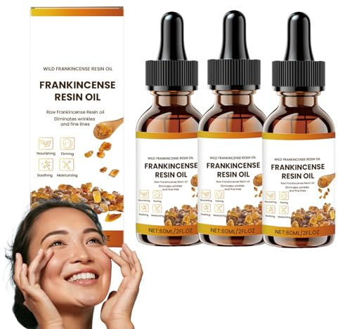 Olio per il viso in resina di incenso, idratante per il viso, oli essenziali per la pelle, ripara l'elasticità della pelle, lenisce la pelle e riduce le rughe e le linee sottili (3 bottiglie)