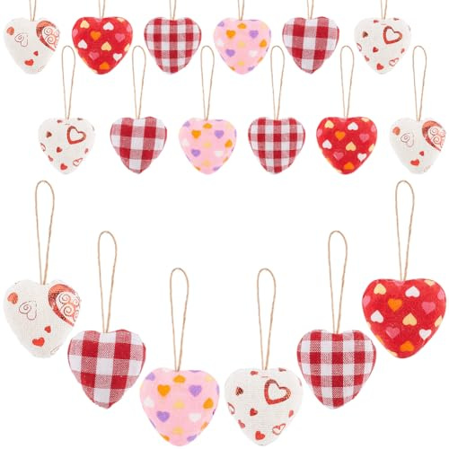 CABODYALS 12 pieza de 6 estilos de Adornos de Tela En Forma de Corazón Rojo, Rosa Y Blanco, Suaves Corazones A Cuadros de Espuma Colgantes, Decoración para el Día de San Valentín, Adorno para Árbol de