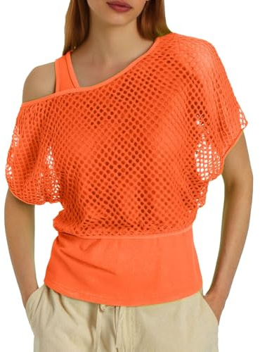 pvucpot Haut en résille pour femme, manches courtes en résille, T-shirt pour festival, carnaval
