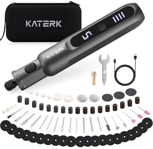 Katerk Mini Cordless Rotary Tool, 5-Speed Rotary Tool Kit, 5000-20000RPM & 70 Accessories, Multi-Purpose 3.7V Power Rotary Tool for Sanding, Engraving, Polishing, Drilling, DIY Crafts, 3D Printing