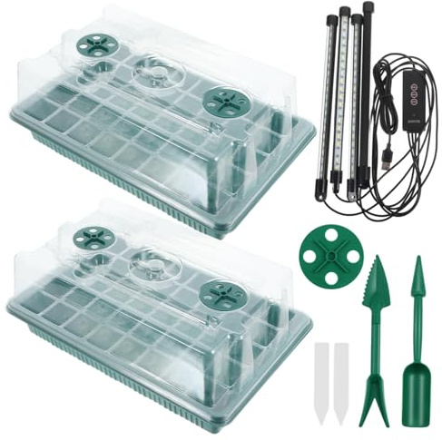 Milisten Full Spectrum Seed Starting Kit with 4-section Germination Grow Light and 2 Sets of 40-cell Seed Starter Trays White Blue Light for Indoor Seedling and Garden Planting