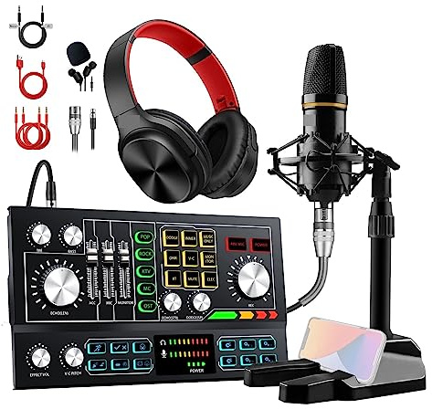 YQVEOT Tarjeta de Sonido, Mezclador de Interfaz de Kit de Tarjeta de Sonido de Estudio con micrófono y Auriculares for transmisión en Vivo