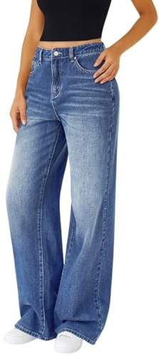 Vaqueros Holgados para Mujer Cintura Alta Y2K Pierna Recta y Ancha Vintage Pantalones Vaqueros Holgados Casuales Pantalones Cómodos con Bolsillos Color Liso (Azul Oscuro,L)