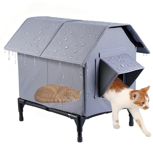 Outdoor Cat House Waterproof, Oxford Cloth Elevated Cat Shelter, Feral Cat Shelter, Insulated Pet Tent for Multiple Cats & Dogs, 18x13x15in (Standard Model)